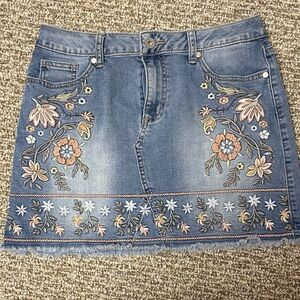 Altar'd State Floral Embroidered Denim Mini Skirt